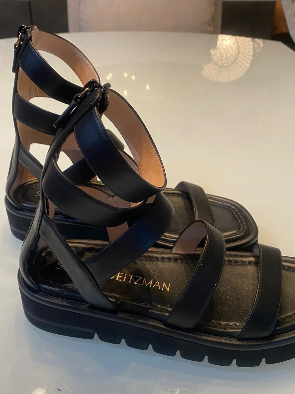 Stuart Weitzman Black Leather Gladiator Platform Sandals - Size 7 B (NWOT)